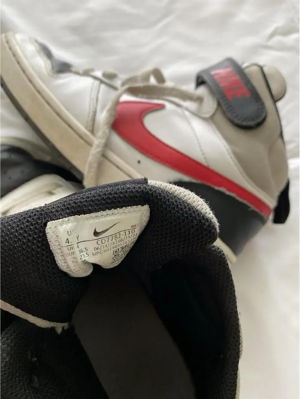 Nike Court Borough Mid Kids Mid Top Sneakers White/Black/Red/Gray Strap 4.5Y